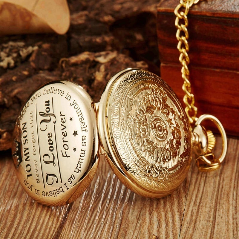 "TO MY SON\/ DAUGHTER\/ DAD" Quartz Pocket Chain Watch
